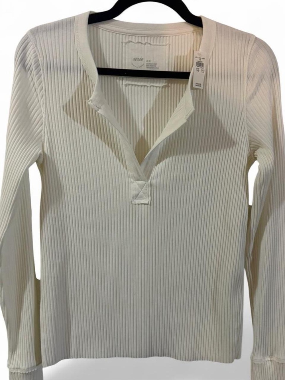 aerie Cream Ribbed Long-Sleeve Henley Top